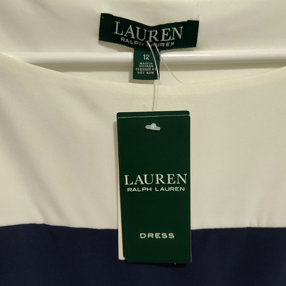 NWT Lauren Ralph Lauren Essentials Blue/White Form Fitted Dress, Size 12 New!N - Picture 6 of 7